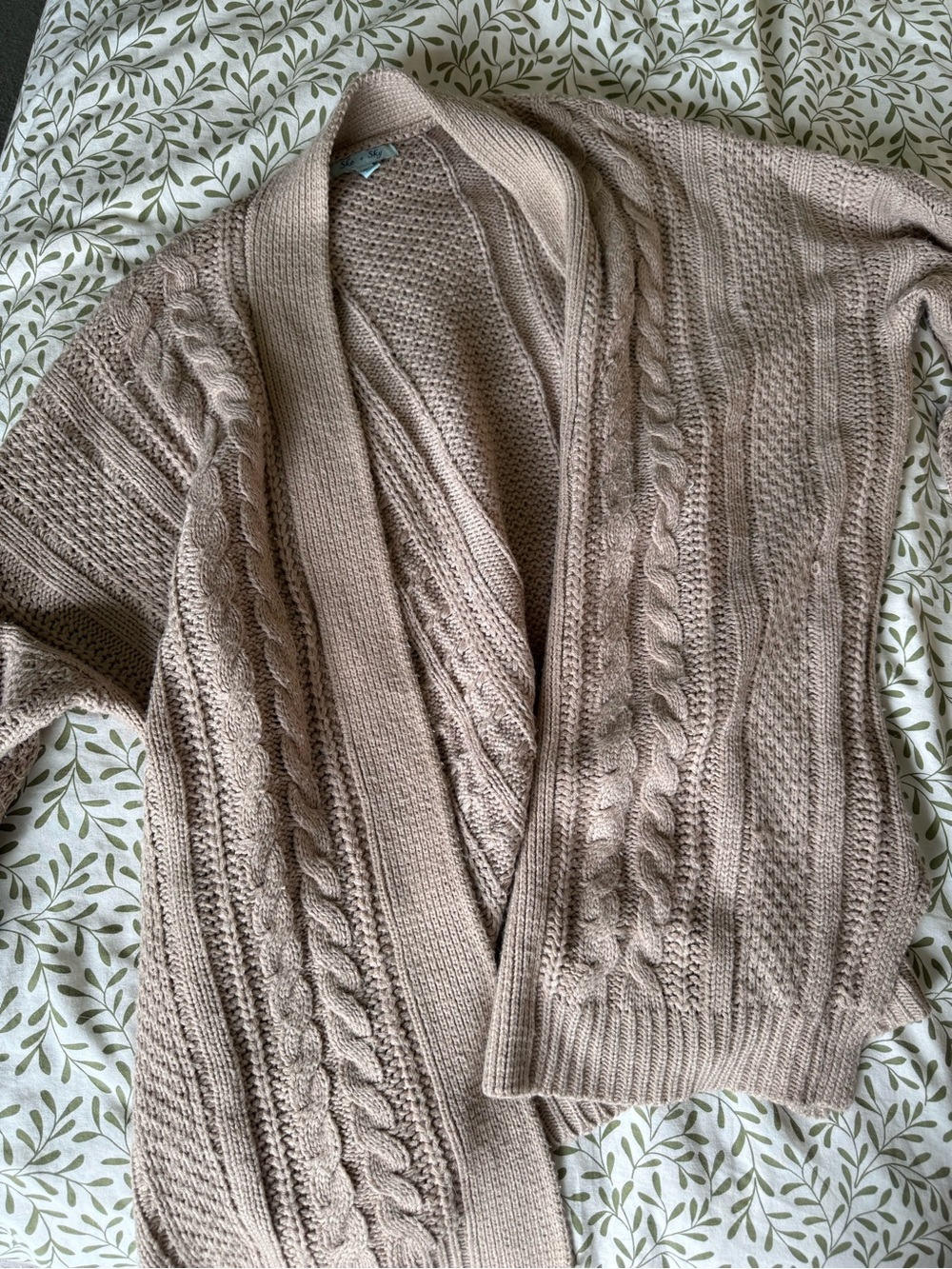 She + Sky Cable Knit Open Cardigan - Taupe